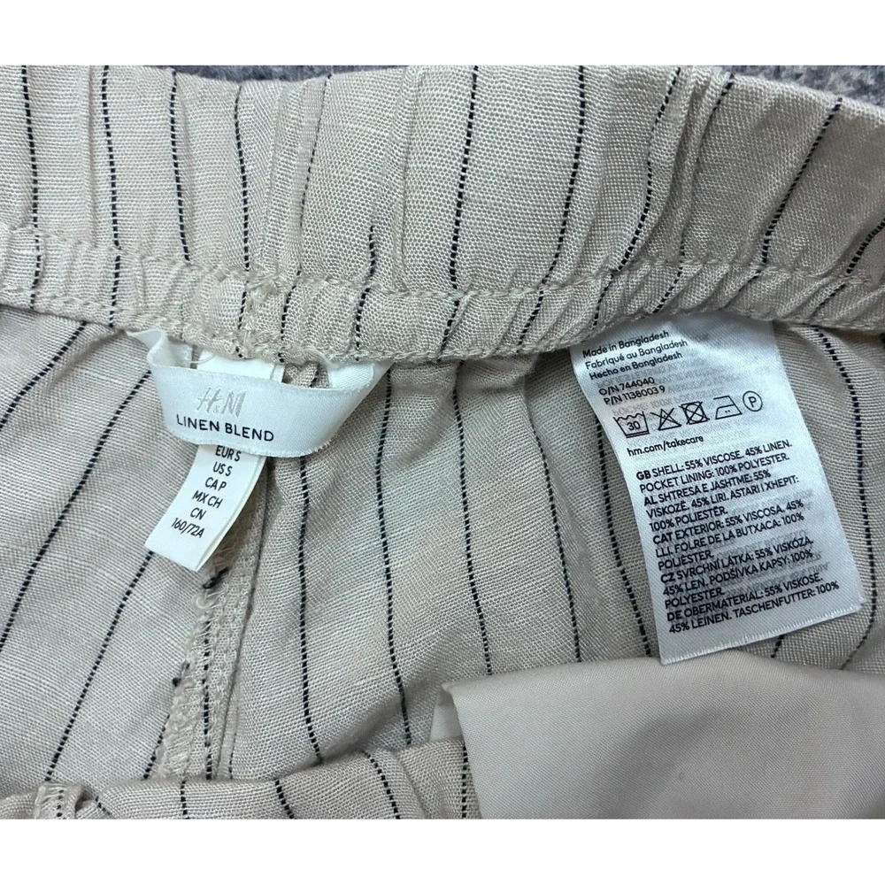H&M Linen Blend Striped Pants Small Coastal Beachy Boho Lagenlook Capsule Resort